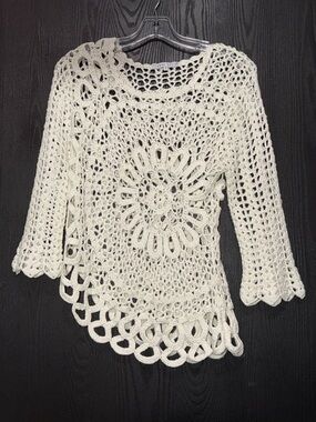 Tempo Paris Crochet Lace Cream Top